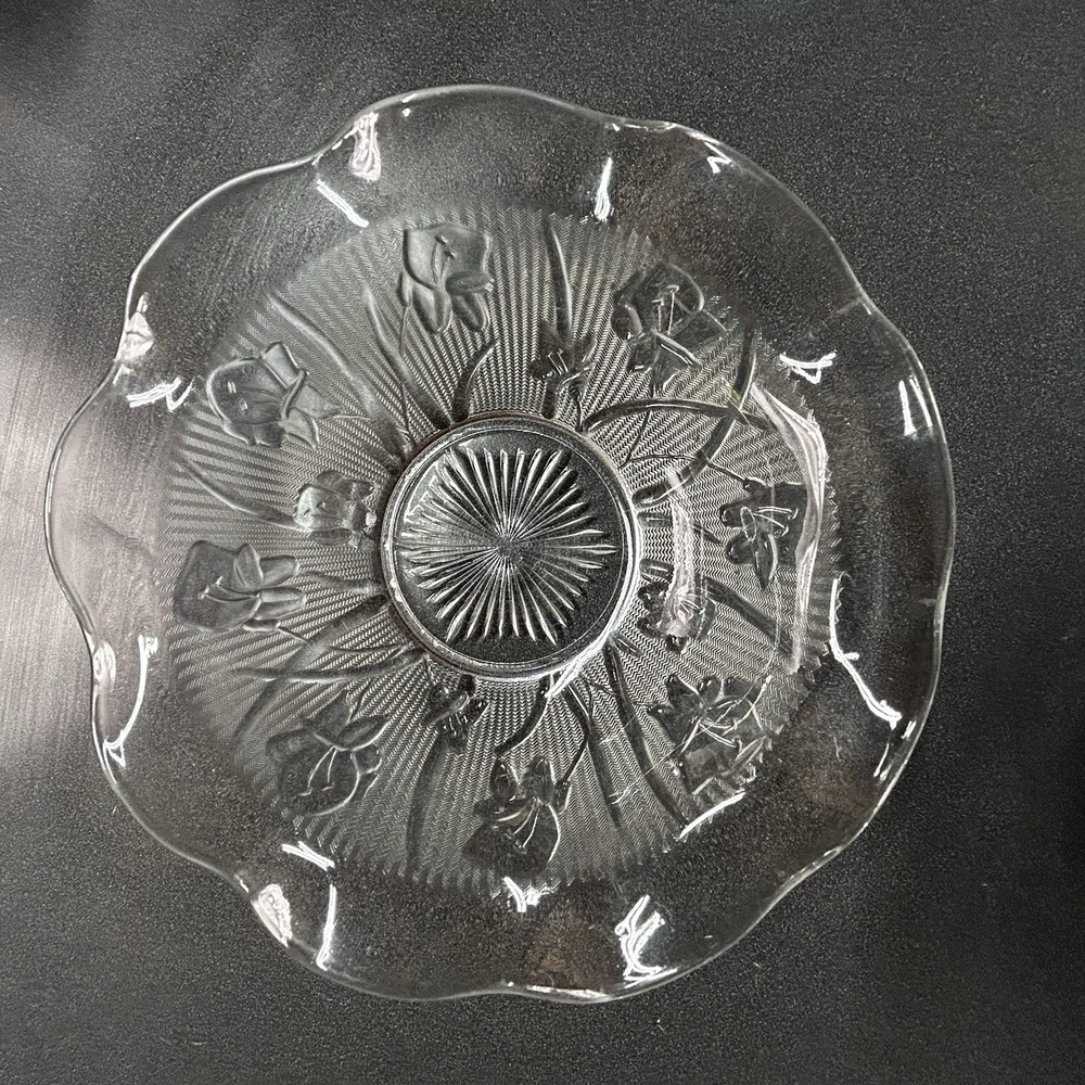 Vintage Jeannette Iris & Herringbone Clear Depression Glass 9.5" Serving Bowl